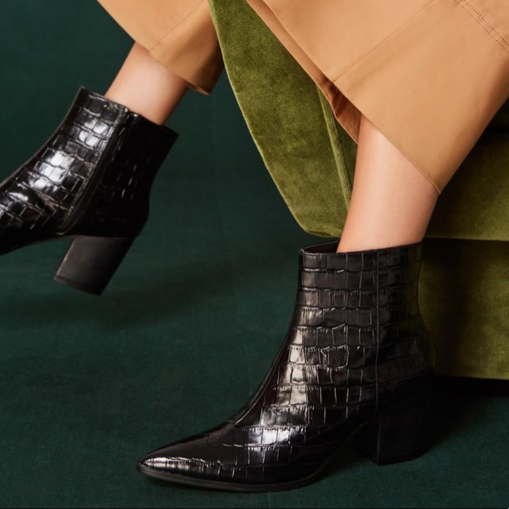 Jaggar | Grounded Croc-Embossed Leather Booties